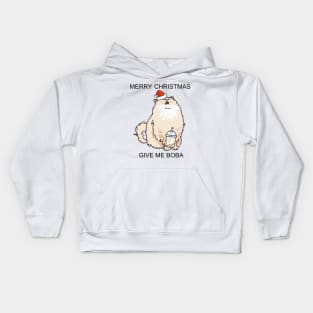 Merry Christmas! Cat Wants Boba! Kids Hoodie